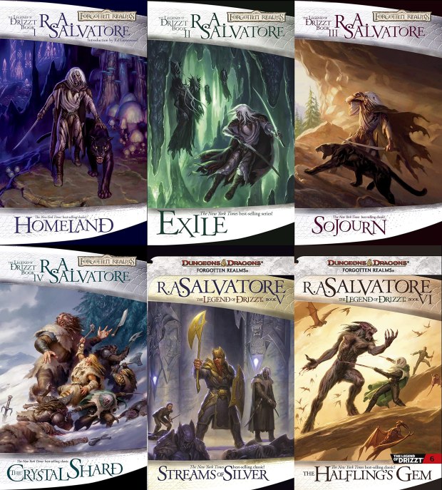 Covers for the first 6 books of the Legend of Drizzt series of books.